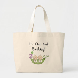 Twin Peas in a Pod 2nd Birthday T-shirts and Gifts Large Tote Bag