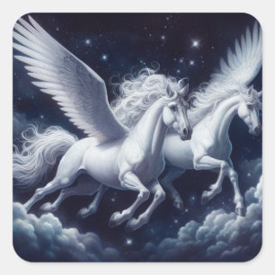 Twin Pegasus Against the Dark Blue Sky Square Sticker