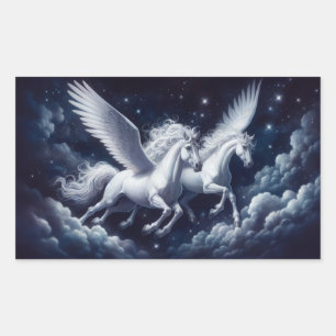Twin Pegasus Flying through the Night Sky Rectangular Sticker