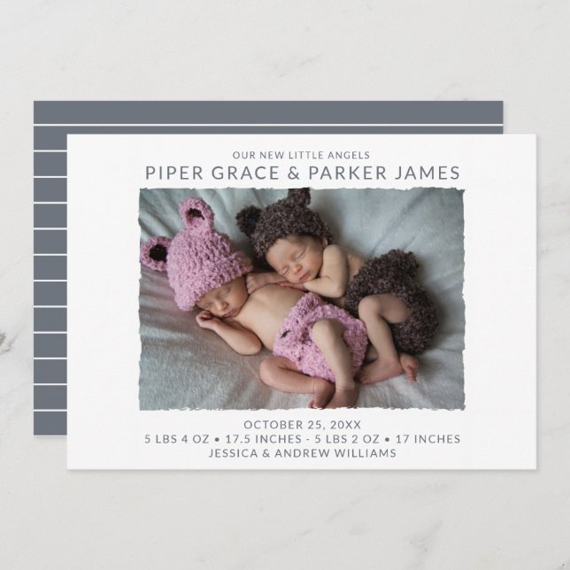 Twin Photo Birth Announcement (Front/Back)