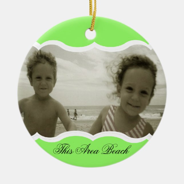 Twin Photo Bright Green Ceramic Tree Decoration (Front)