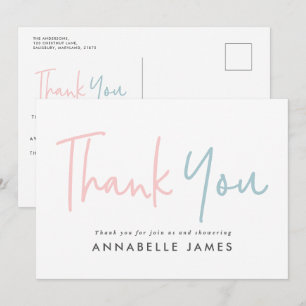 twin pink blue modern typography stylish thank you invitation