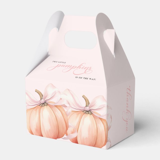 TWIN Pink Bow Pumpkin Baby Shower Favor Box (Front Side)