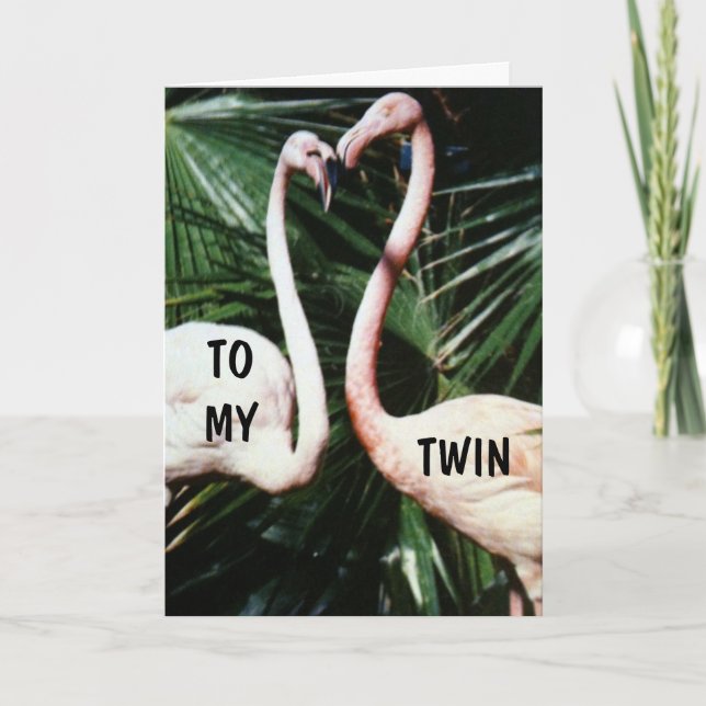 TWIN PINK FAMINGO HUMOR BIRTHDAY CARD (Front)