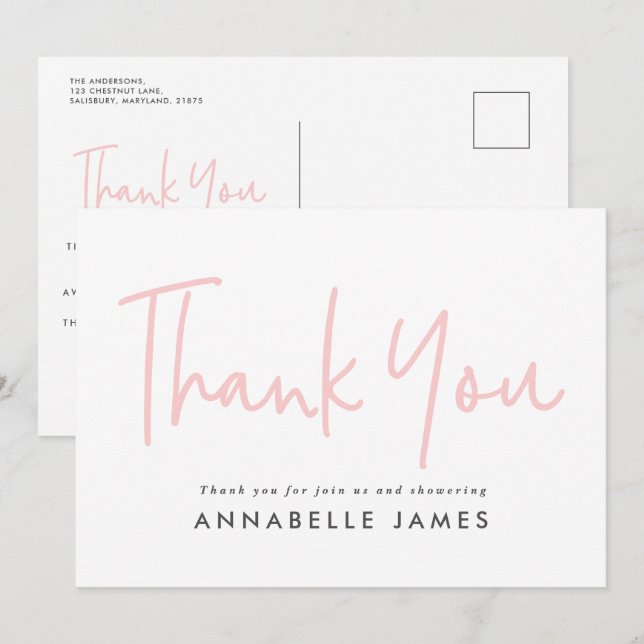 twin pink girl modern typography stylish thank you invitation (Front/Back)