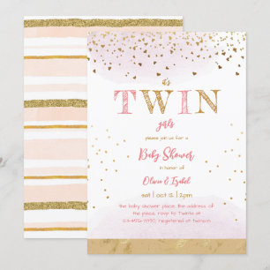 Twin Pink Gold Glitter Simple Baby Girl Shower Invitation