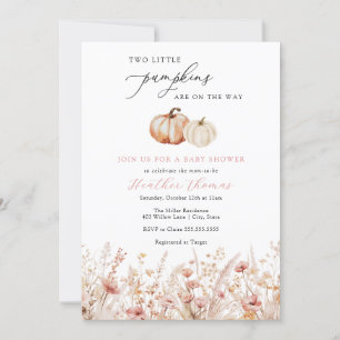 Twin Pink Pumpkin Girl Baby Shower Invitation