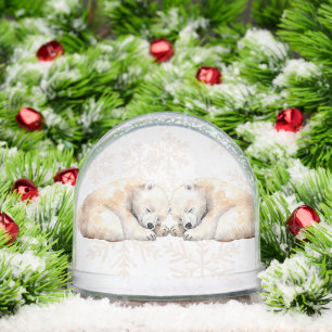 Twin Polar Bears Double Snuggles Snowglobe