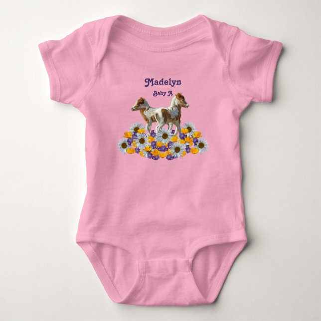 Twin Ponies Baby A with Name Bodysuit (Front)
