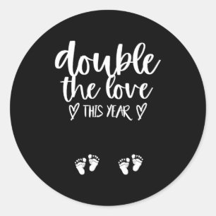 Twin Pregnancy Valentines Day Baby Announcement  Classic Round Sticker