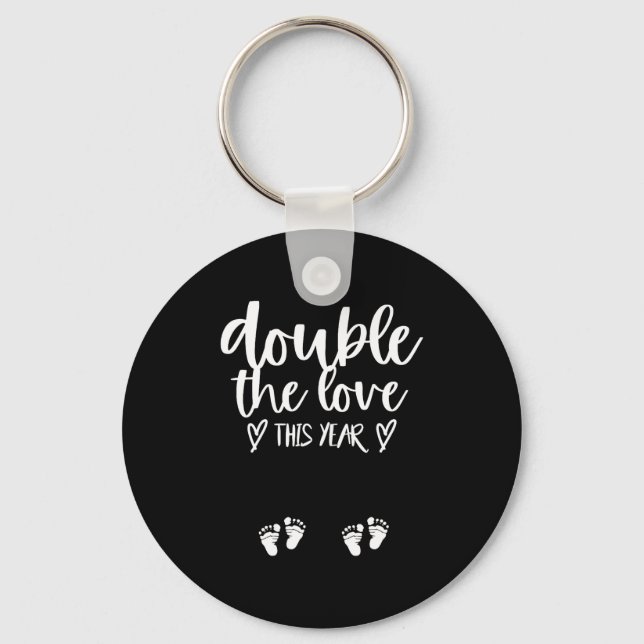 Twin Pregnancy Valentines Day Baby Announcement  Key Ring (Front)