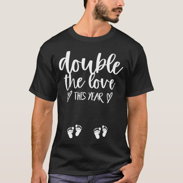 Twin Pregnancy Valentines Day Baby Announcement  T-Shirt (Front)