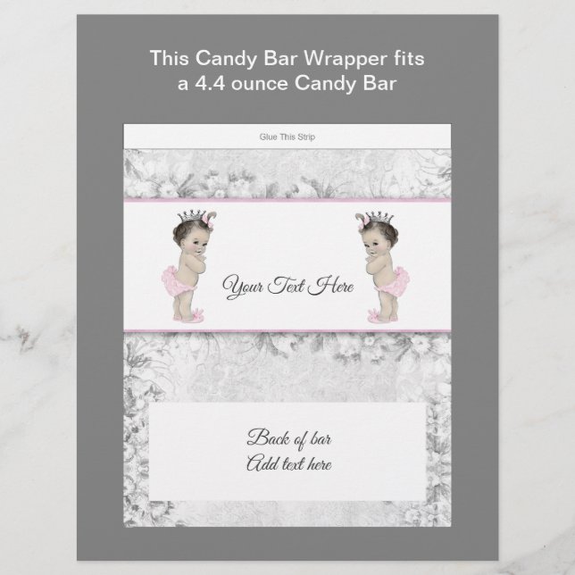 Twin Princess Baby Shower Candy Bar Wrapper (Front)
