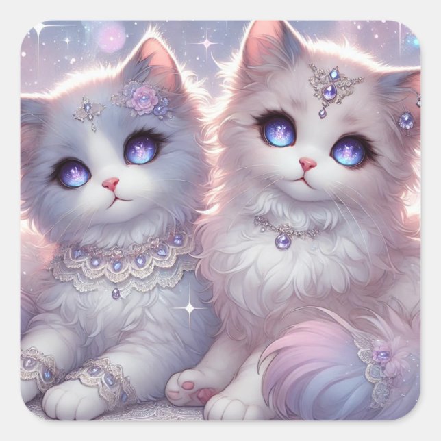 Twin Princess Cats Square Sticker (Front)