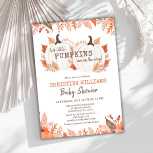Twin Pumpkin Floral Watercolor Fall Baby Shower Invitation