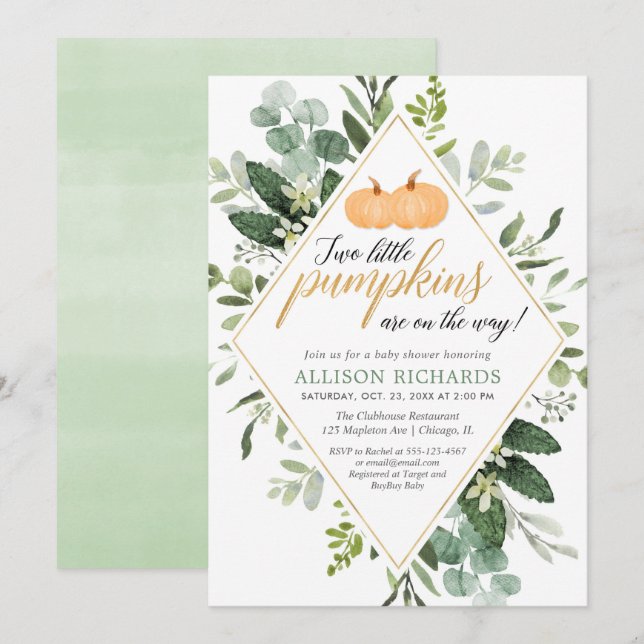 Twin pumpkins Fall gender neutral baby shower Invitation (Front/Back)