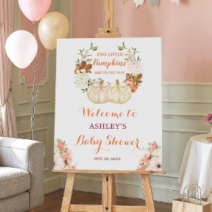 Twin Pumpkins Floral Cute Baby Shower Welcome Sign