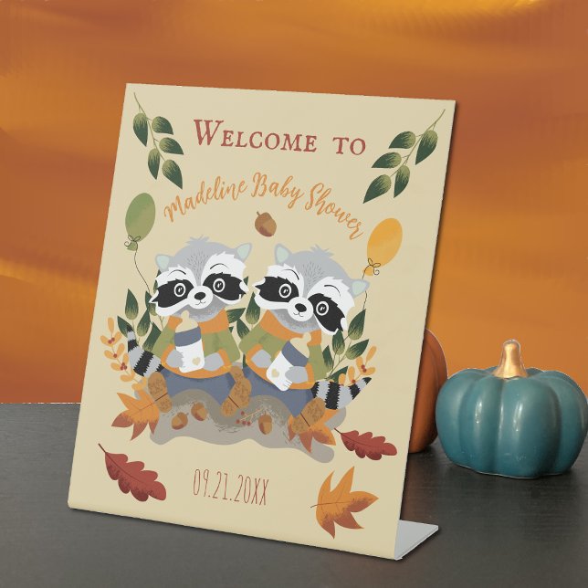 Twin Raccoons Baby Shower Welcome Pedestal Sign (Creator Uploaded)