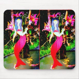 twin red mermaids partying mouse mat