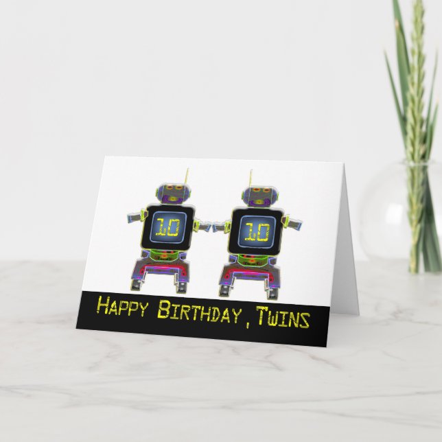 Twin Robot Birthday 10 years old Card (Front)