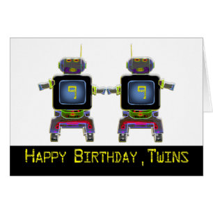 twin robots in neon colours