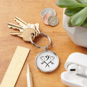 Twin Rose above Bass Clef Key Ring