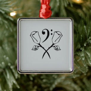 Twin Rose with a Bass Clef Metal Tree Decoration