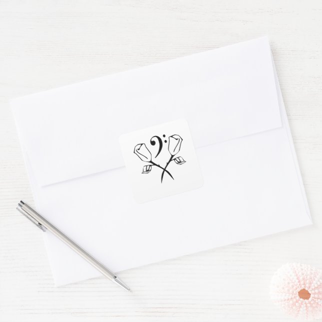 Twin Rose with a Bass Clef Square Sticker (Envelope)