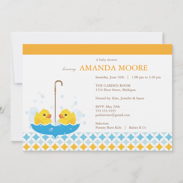 Twin Rubber Ducky Baby Shower Invitation (Front)