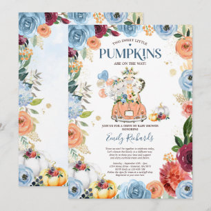 Twin Safari Animals Pumpkin Drive By Baby Shower Invitation