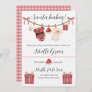 Twin Santa Babies Baby Shower Invitation