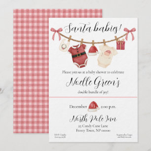 Twin Santa Babies Baby Shower Invitation