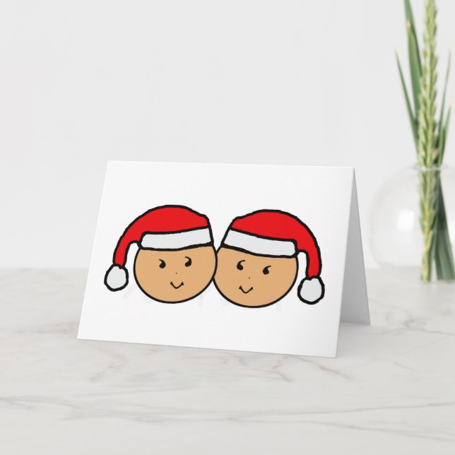 Twin Santa Hat Graphic Holiday Card (Front)