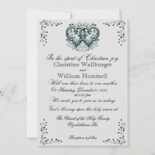 Twin Silver Hearts Christian Wedding invitation