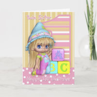 Twin Sister 1st Birthday Card With Cute Girl