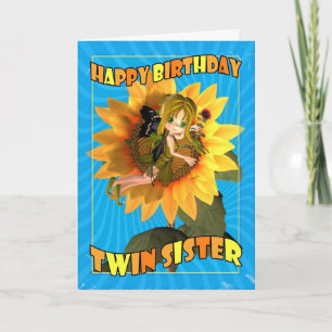 Twin Sister Birthday Card with fairy Cutie Pie
