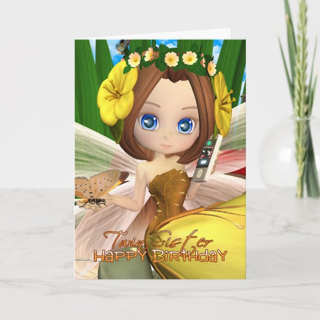 Twin Sister Birthday card with moonies cutie Fall (Front)