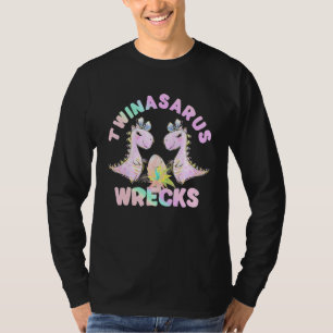 Twin Sister Dinosaur Twinasaurus Wrecks Eggs T-Rex T-Shirt