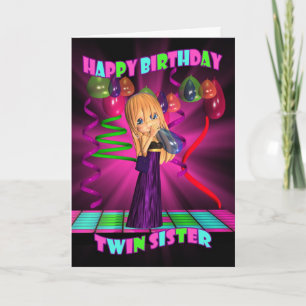 Twin Sister Happy Birthday with Cute little Cutie Card