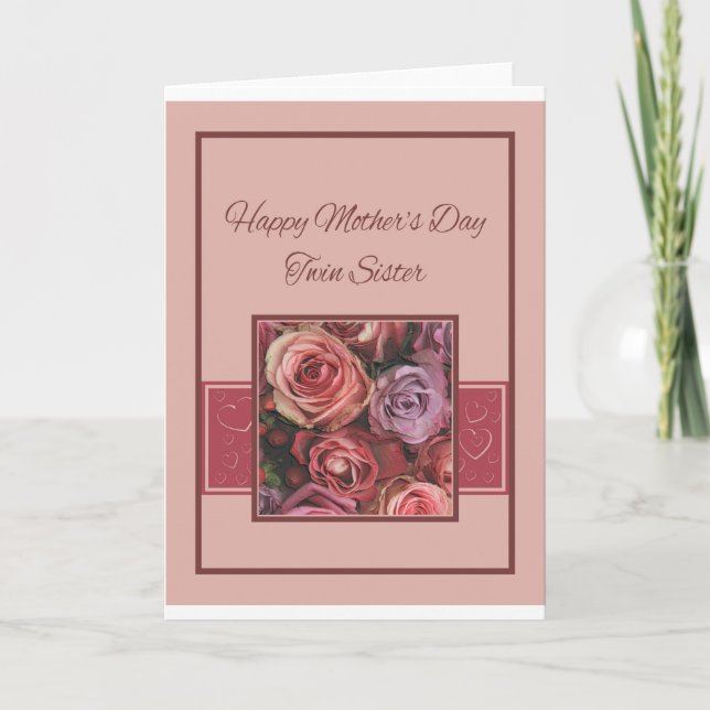 Twin Sister  Happy Mother's Day rose card (Front)