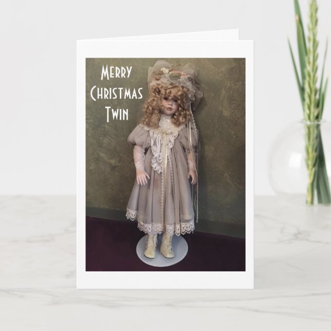 TWIN SISTER LOVE AT CHRISTMAS=VICTORIAN DOLL HOLIDAY CARD (Front)