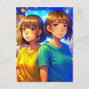 Twin Sisters Anime Girls Postcard