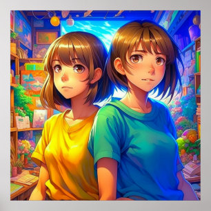 Twin Sisters Anime Girls Poster