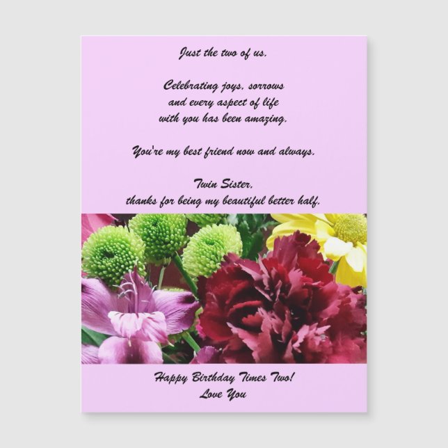 Twin Sisters Birthday Magnetic Greeting Card (Front)