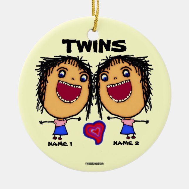 Twin Sisters Cartoon Ceramic Tree Decoration (Front)