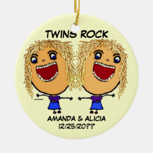Twin Sisters Rock Cartoon Ceramic Tree Decoration