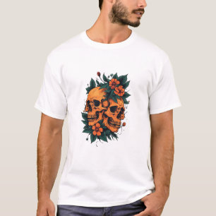 Twin Skulls Floral Gothic T-Shirt