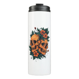 Twin Skulls Floral Gothic Thermal Tumbler