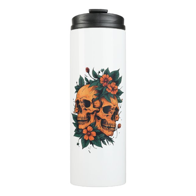 Twin Skulls Floral Gothic Thermal Tumbler (Front)