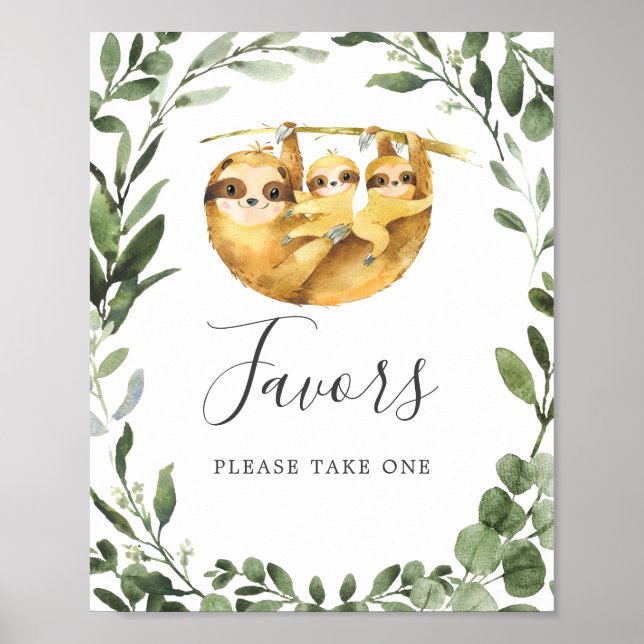 Twin Sloths Baby Shower Favors Sign (Front)